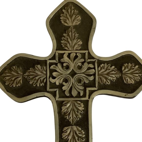 Vtg Wall Cross Decorative Embossed With Leaf Design 7" X 5” Religious - Picture 2 of 6